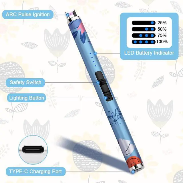 Alt view image 3 of 7 - Candle Arc USB Type C Lighter Electric Lighter with Upgraded LED Battery Display Safety Switch Rechargeable Flameless Plasma Windproof Portable for Mothers Day (Blue)