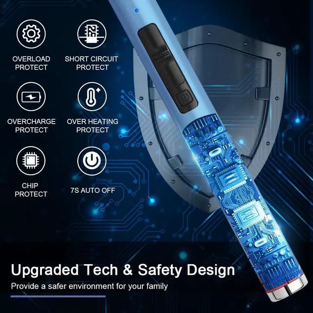 Alt view image 4 of 7 - Candle Arc USB Type C Lighter Electric Lighter with Upgraded LED Battery Display Safety Switch Rechargeable Flameless Plasma Windproof Portable for Mothers Day (Blue)