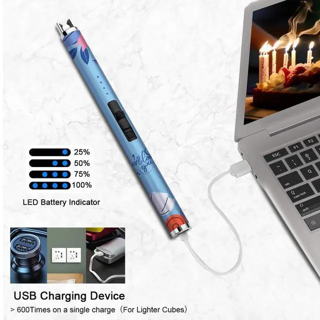 Alt view image 5 of 7 - Candle Arc USB Type C Lighter Electric Lighter with Upgraded LED Battery Display Safety Switch Rechargeable Flameless Plasma Windproof Portable for Mothers Day (Blue)