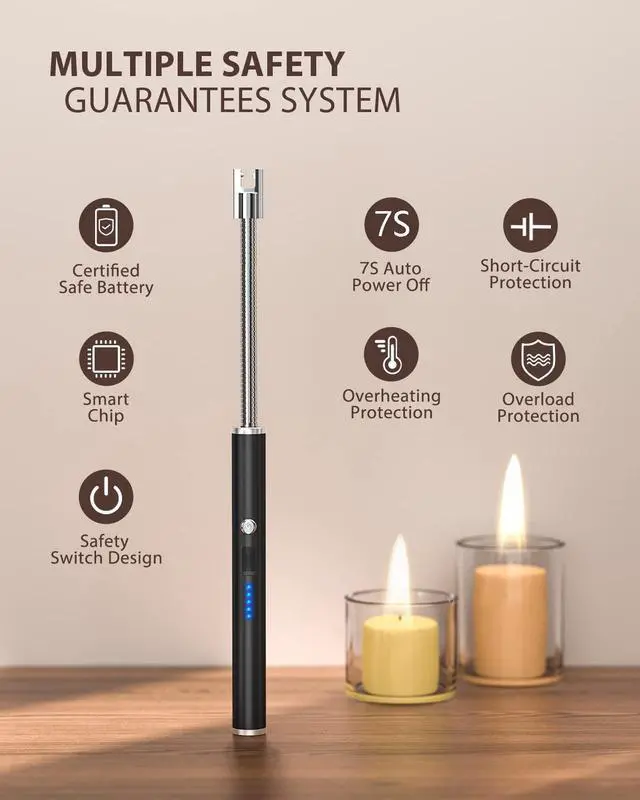 Alt view image 3 of 7 - Electric Lighter - Rechargeable Type C with LED Display, Flexible Neck Plasma Arc Lighter for Fireworks, Gas Stove, BBQ