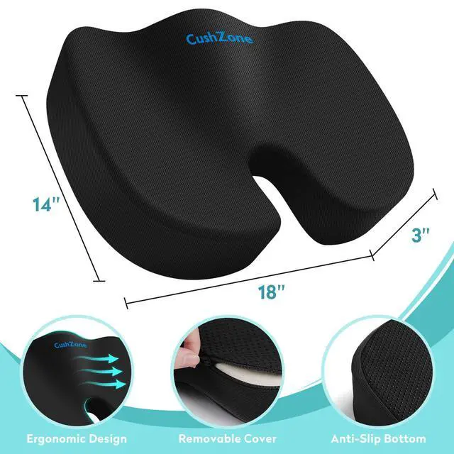 Alt view image 3 of 7 - Office Chair Seat Cushion, Cooling Gel Enhanced Memory Foam Cushion for Long Sitting - Back, Sciatica, Coccyx, Tailbone Pain Relief Pillow - for Office, Gaming, Car, Wheelchair - Black, Large