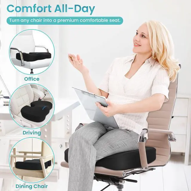 Alt view image 6 of 7 - Office Chair Seat Cushion, Cooling Gel Enhanced Memory Foam Cushion for Long Sitting - Back, Sciatica, Coccyx, Tailbone Pain Relief Pillow - for Office, Gaming, Car, Wheelchair - Black, Large