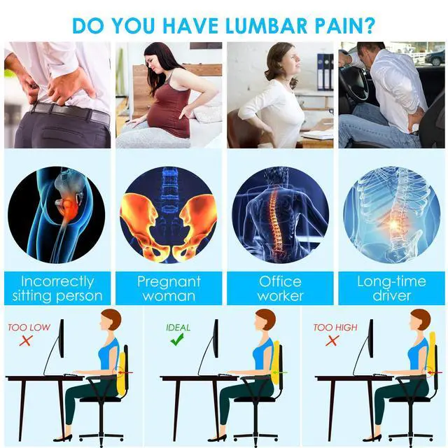 Alt view image 2 of 7 - Lumbar Support Pillow for Office Chair Car Back Support Pillow, Memory Foam Gaming Chair Desk Chair Back Cushion for Lower Back Pain Relief, Ergonomic Back Rest,Office Home Essentials