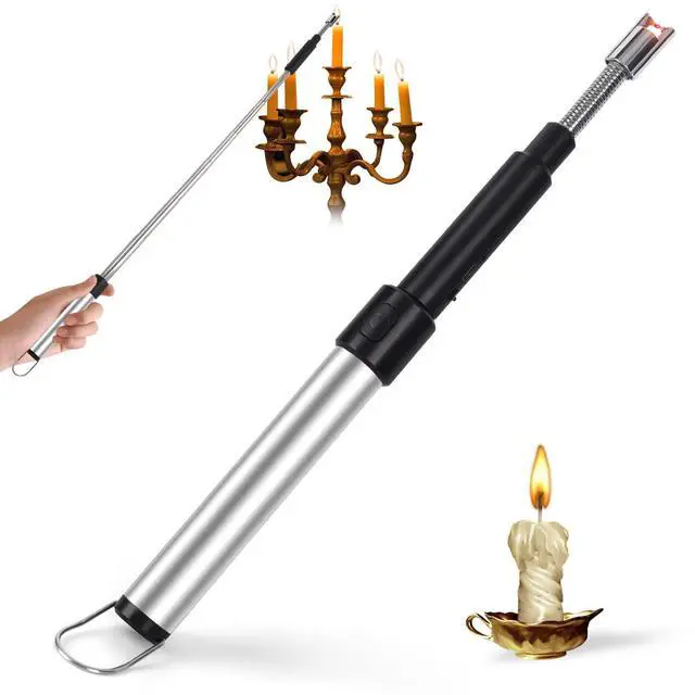 Main image of Candle Arc Lighters Long Flexible Neck 70cm Rechargeable Telescopic Electric Flameless Lighter for Kitchen Fireplace Pilot Light BBQ Stove (Silver)