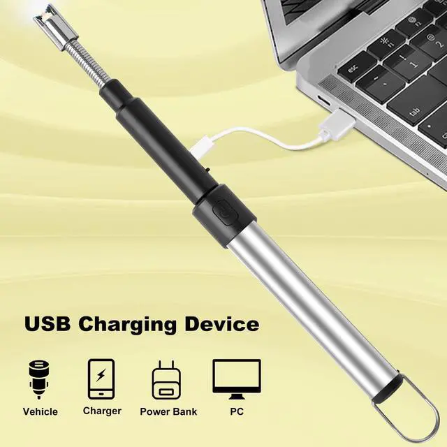 Alt view image 4 of 7 - Candle Arc Lighters Long Flexible Neck 70cm Rechargeable Telescopic Electric Flameless Lighter for Kitchen Fireplace Pilot Light BBQ Stove (Silver)