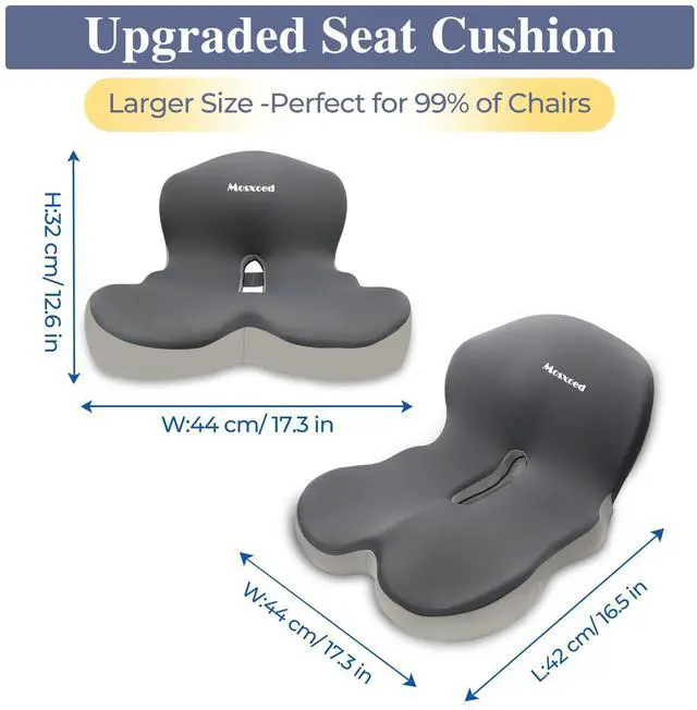 Alt view image 4 of 7 - Memory Foam Seat Cushion for Sciatica & Back Pain Relief - Ergonomic Chair Pad with Adjustable Strap & Supportive Comfort Cover, Non-Slip for Car, Truck, Office Chair - Dark Gray&Light Gray