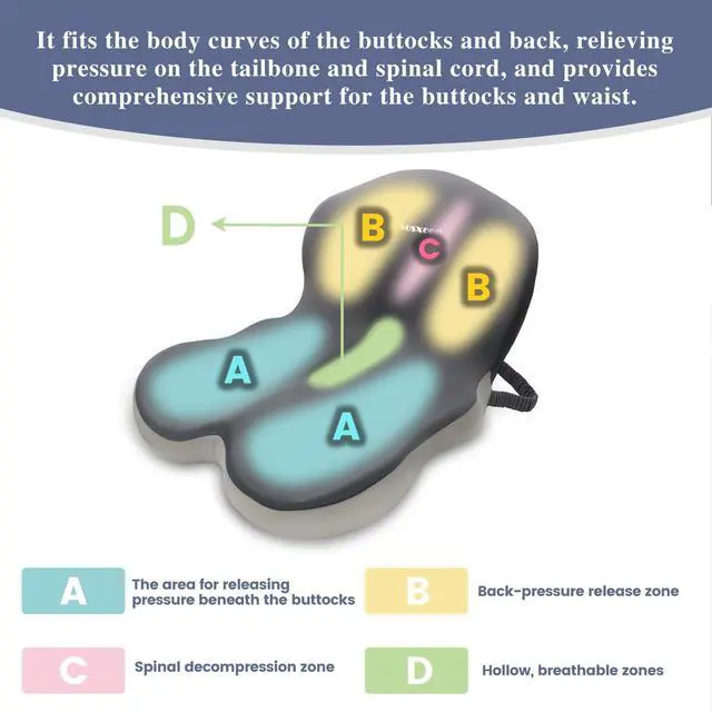 Alt view image 7 of 7 - Memory Foam Seat Cushion for Sciatica & Back Pain Relief - Ergonomic Chair Pad with Adjustable Strap & Supportive Comfort Cover, Non-Slip for Car, Truck, Office Chair - Dark Gray&Light Gray