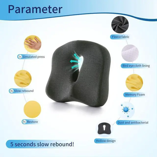 Alt view image 3 of 6 - Memory Foam Seat Chair Cushion for Relieves Back Sciatica Pain Tailbone Pain Coccyx Degenerating Disc Orthopedic Osteoarthritis Prostate Cushion Low Back Pain Cushion Hip Shaping (Dark Gray)
