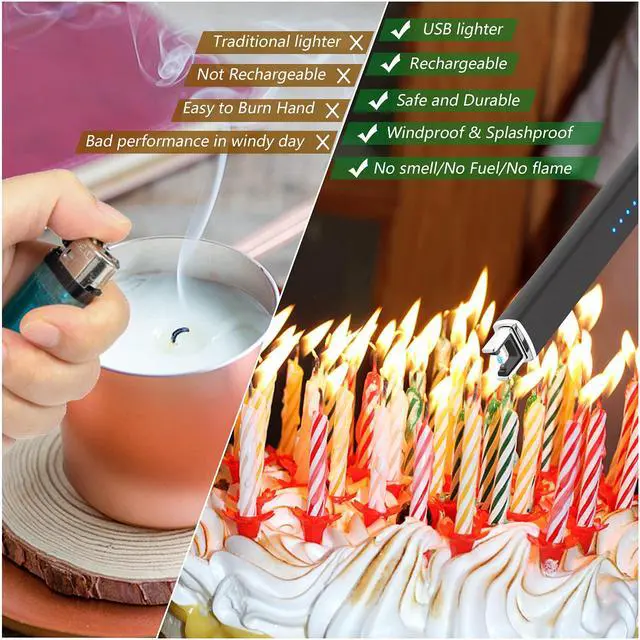 Alt view image 4 of 7 - Lighter Electric Candle Lighter Long Electronic Rechargeable USB Arc Windproof Flameless Lighters for Candle Camping BBQ Birthday Women's Day Gifts for Women Mom Wife Men, Balck