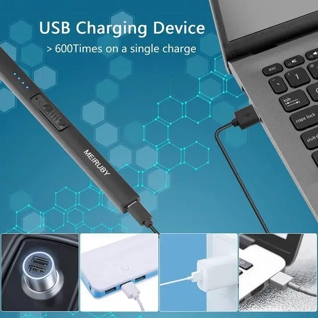 Alt view image 6 of 7 - Lighter Electric Candle Lighter Long Electronic Rechargeable USB Arc Windproof Flameless Lighters for Candle Camping BBQ Birthday Women's Day Gifts for Women Mom Wife Men, Balck