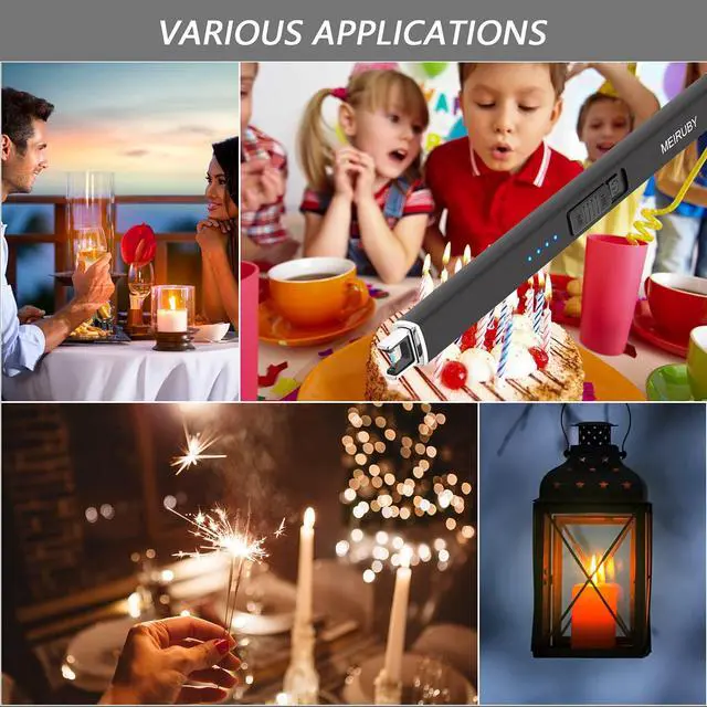 Alt view image 7 of 7 - Lighter Electric Candle Lighter Long Electronic Rechargeable USB Arc Windproof Flameless Lighters for Candle Camping BBQ Birthday Women's Day Gifts for Women Mom Wife Men, Balck