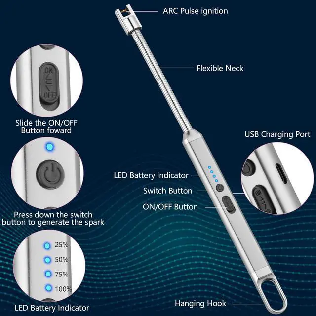 Alt view image 2 of 7 - Electric Candle Lighter, Valentine's Day Gifts for Women Mom Men Wife, USB Arc Rechargeable Windproof Long Lighter for Candle BBQ Birthday Housewarming Gift Idals