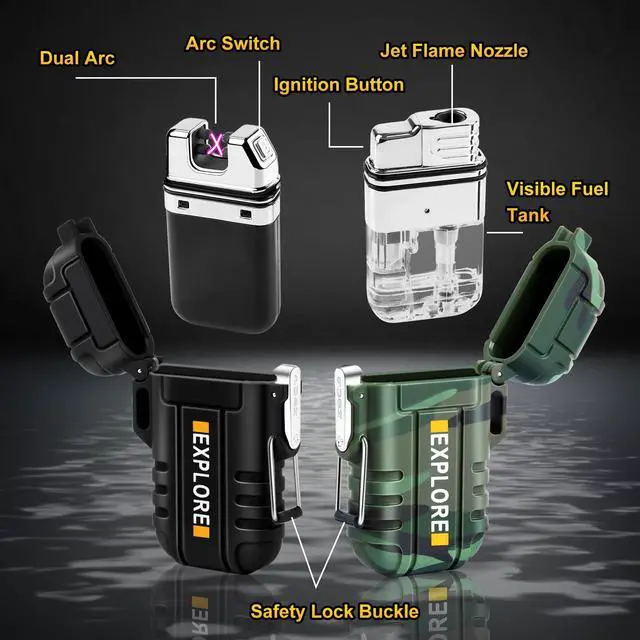 Alt view image 3 of 7 - 2 Pack Outdoor Lighter Waterproof, Windproof Electric USB Rechargeable Dual Arc Plasma Lighter, Refillable Butane Torch Lighters, Survival Tactical Gear Gadgets for Men for Camping, Hiking