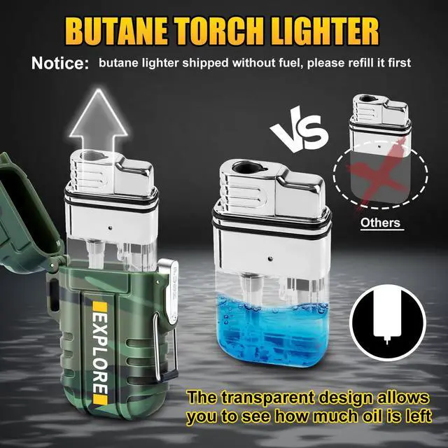 Alt view image 6 of 7 - 2 Pack Outdoor Lighter Waterproof, Windproof Electric USB Rechargeable Dual Arc Plasma Lighter, Refillable Butane Torch Lighters, Survival Tactical Gear Gadgets for Men for Camping, Hiking