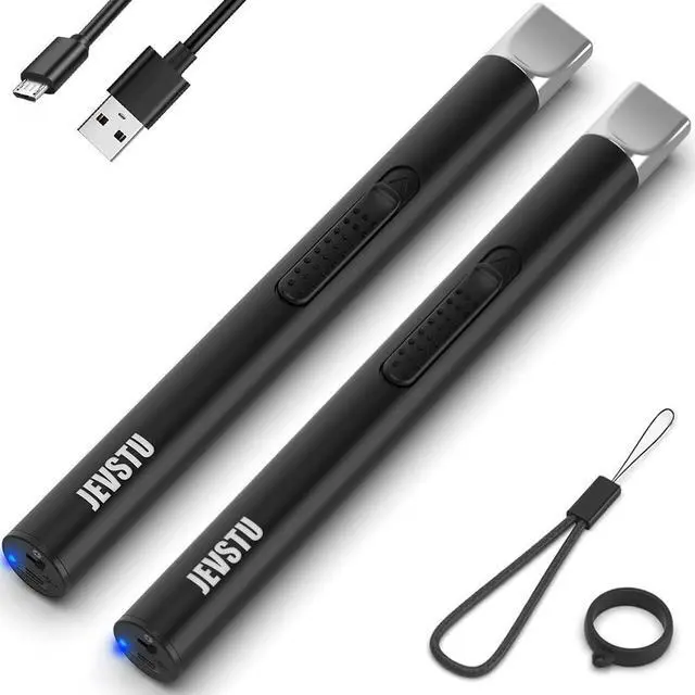 Main image of Candle Lighter, Electric USB Rechargeable, Arc Plasma Electronic Windproof Flameless Long Lighter with Safety Switch Hook for Kitchen, Black & Black