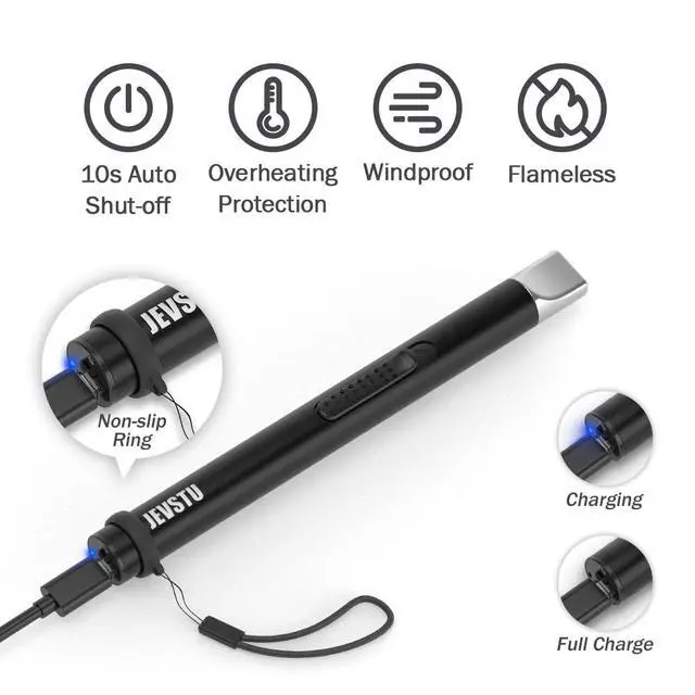 Alt view image 3 of 7 - Candle Lighter, Electric USB Rechargeable, Arc Plasma Electronic Windproof Flameless Long Lighter with Safety Switch Hook for Kitchen, Black & Black