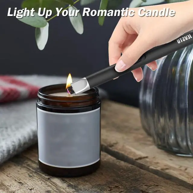 Alt view image 2 of 7 - Candle Lighter, Electric USB Rechargeable, Arc Plasma Electronic Windproof Flameless Long Lighter with Safety Switch Hook for Kitchen, Black & Black