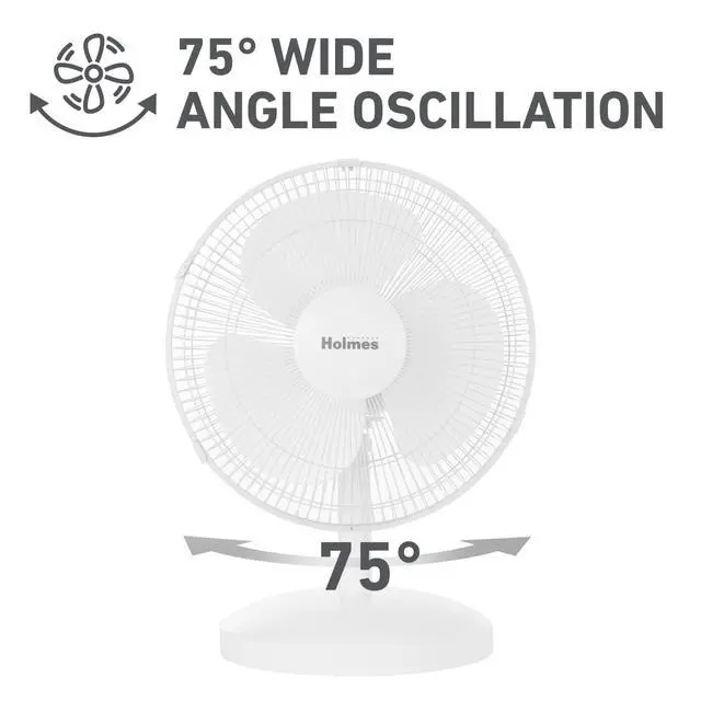 Alt view image 4 of 7 - 12 Inch Oscillating Table Fan 3 Speeds 75 Degree Wide Angle Oscillation 15 Degree Adjustable Head Tilt Quiet Cooling for Home Office Bedroom Manual Control White