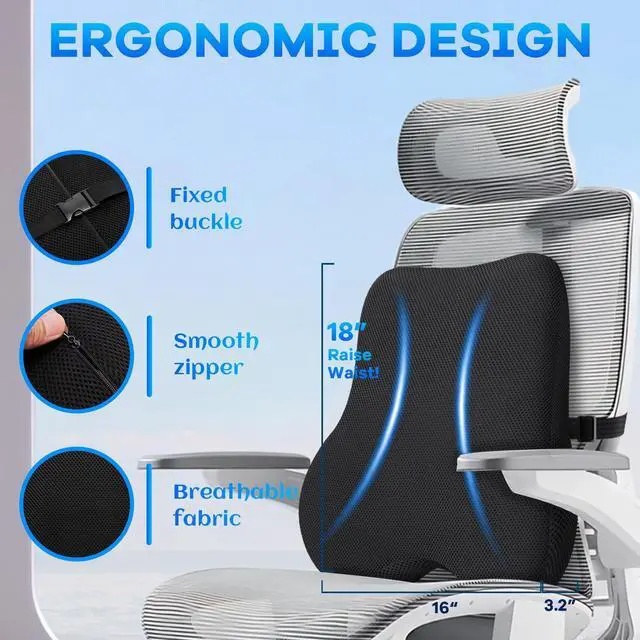 Alt view image 3 of 6 - Gel Seat Cushion & Lumbar Support Pillow Set, Cooling Memory Foam for Tailbone & Sciatica Pain Relief, Ergonomic Office Chair Cushion with Breathable Mesh Cover for Car, Home, Wheelchair (Black)