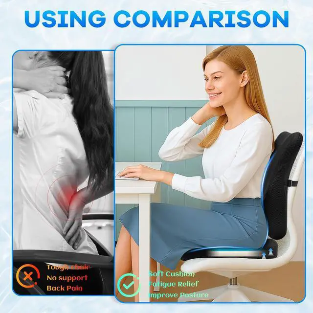 Alt view image 4 of 6 - Gel Seat Cushion & Lumbar Support Pillow Set, Cooling Memory Foam for Tailbone & Sciatica Pain Relief, Ergonomic Office Chair Cushion with Breathable Mesh Cover for Car, Home, Wheelchair (Black)