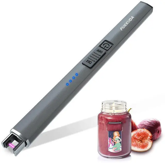 Main image of Electric Candle Lighter with Safety Switch - USB Rechargeable Windproof & Flameless Plasma Arc Lighter for Easter Basket Stuffers (Space Grey)