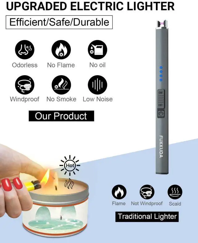 Alt view image 2 of 7 - Electric Candle Lighter with Safety Switch - USB Rechargeable Windproof & Flameless Plasma Arc Lighter for Easter Basket Stuffers (Space Grey)