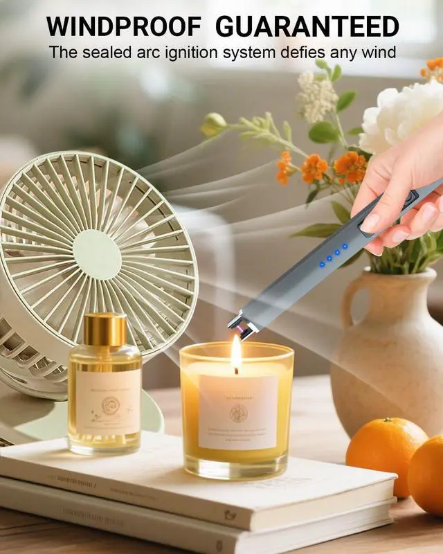 Alt view image 3 of 7 - Electric Candle Lighter with Safety Switch - USB Rechargeable Windproof & Flameless Plasma Arc Lighter for Easter Basket Stuffers (Space Grey)