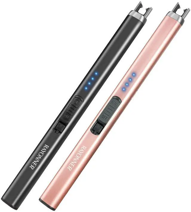 Main image of Electric Candle Lighter, Windproof Flameless USB Rechargeable Plasma Arc Lighter for Grill Firework Kitchen Camping (2 Pack - Black&Rose Gold)
