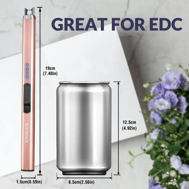 Alt view image 2 of 6 - Electric Candle Lighter, Windproof Flameless USB Rechargeable Plasma Arc Lighter for Grill Firework Kitchen Camping (2 Pack - Black&Rose Gold)