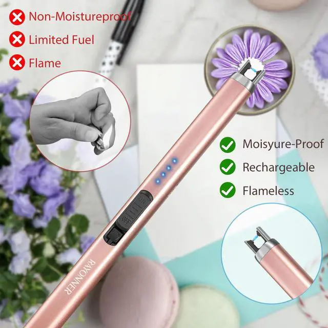 Alt view image 5 of 6 - Electric Candle Lighter, Windproof Flameless USB Rechargeable Plasma Arc Lighter for Grill Firework Kitchen Camping (2 Pack - Black&Rose Gold)