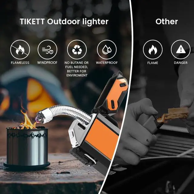 Alt view image 3 of 6 - Dual Arc USB Rechargeable Electric Camp Lighter with Retractable Flexible Long Neck Waterproof Windproof Lighter for Outdoor, Grill and Candle (Orange)