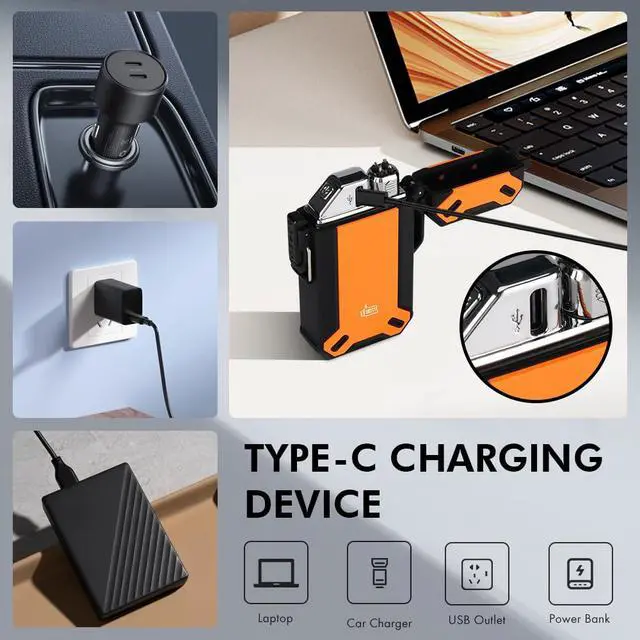 Alt view image 4 of 6 - Dual Arc USB Rechargeable Electric Camp Lighter with Retractable Flexible Long Neck Waterproof Windproof Lighter for Outdoor, Grill and Candle (Orange)