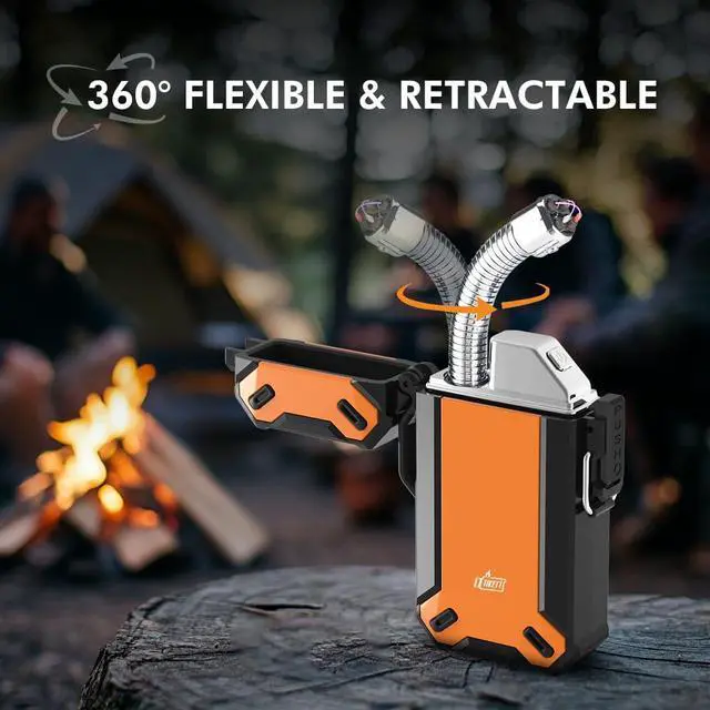 Alt view image 2 of 6 - Dual Arc USB Rechargeable Electric Camp Lighter with Retractable Flexible Long Neck Waterproof Windproof Lighter for Outdoor, Grill and Candle (Orange)