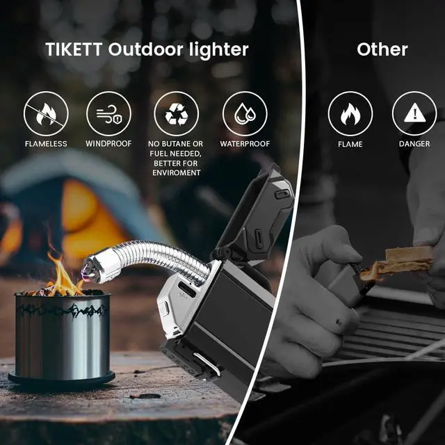 Alt view image 3 of 6 - Dual Arc USB Rechargeable Electric Camp Lighter with Retractable Flexible Long Neck Waterproof Windproof Lighter for Outdoor, Grill and Candle (Black)