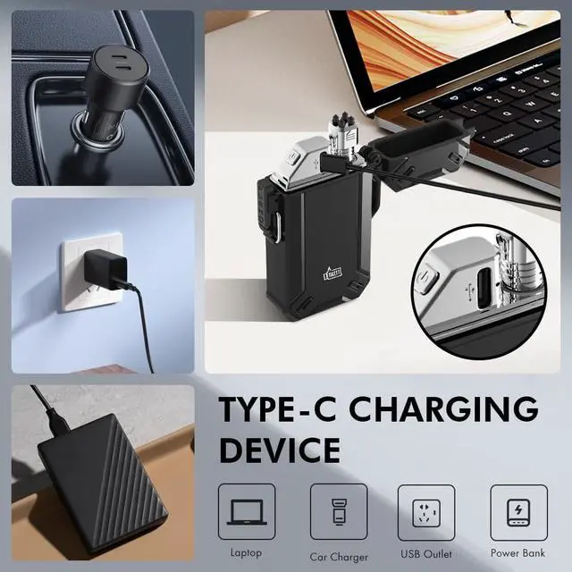 Alt view image 4 of 6 - Dual Arc USB Rechargeable Electric Camp Lighter with Retractable Flexible Long Neck Waterproof Windproof Lighter for Outdoor, Grill and Candle (Black)