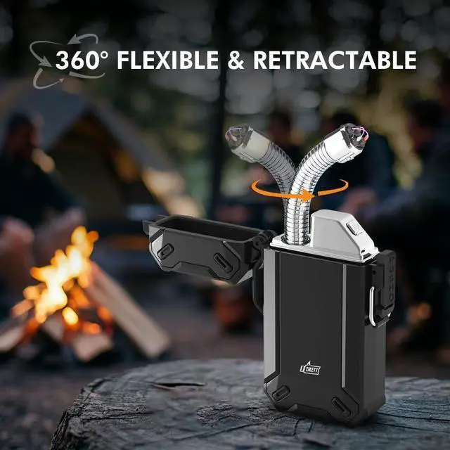 Alt view image 2 of 6 - Dual Arc USB Rechargeable Electric Camp Lighter with Retractable Flexible Long Neck Waterproof Windproof Lighter for Outdoor, Grill and Candle (Black)