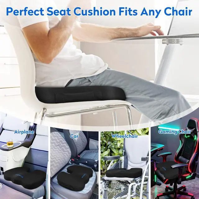 Alt view image 5 of 7 - Seat Cushion - Memory Foam Office Chair Cushion for Sciatica, Tailbone & Back Pain Relief - Orthopedic Coccyx Pillow for Car, Airplane, Pregnancy & Long Sitting at Work, Black
