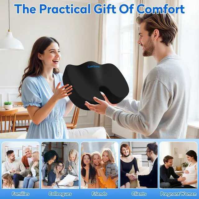 Alt view image 7 of 7 - Seat Cushion - Memory Foam Office Chair Cushion for Sciatica, Tailbone & Back Pain Relief - Orthopedic Coccyx Pillow for Car, Airplane, Pregnancy & Long Sitting at Work, Black