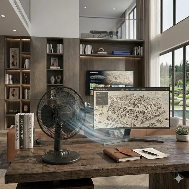 Alt view image 6 of 7 - Oscillating Table Fan with Adjustable Tilt, Convenient Push Button Controls, Quiet, 12 inch, 3 Speed, Desk Fan, Airflow 7.25 ft/sec, Ideal for Home, Bedroom, Dorm & Office, CZ121BK