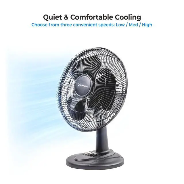 Alt view image 7 of 7 - Oscillating Table Fan with Adjustable Tilt, Convenient Push Button Controls, Quiet, 12 inch, 3 Speed, Desk Fan, Airflow 7.25 ft/sec, Ideal for Home, Bedroom, Dorm & Office, CZ121BK