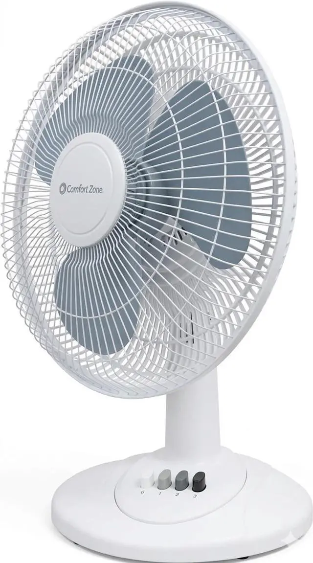 Main image of 12 inch Table Fan with Adjustable Tilt, Wide Area Oscillation, Quiet Air Circulator Fan For Bedroom, 3 Speed Desktop Fan for Home Office, Push Button Controls, White