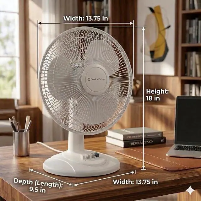 Alt view image 3 of 7 - 12 inch Table Fan with Adjustable Tilt, Wide Area Oscillation, Quiet Air Circulator Fan For Bedroom, 3 Speed Desktop Fan for Home Office, Push Button Controls, White