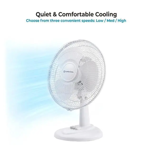Alt view image 7 of 7 - 12 inch Table Fan with Adjustable Tilt, Wide Area Oscillation, Quiet Air Circulator Fan For Bedroom, 3 Speed Desktop Fan for Home Office, Push Button Controls, White