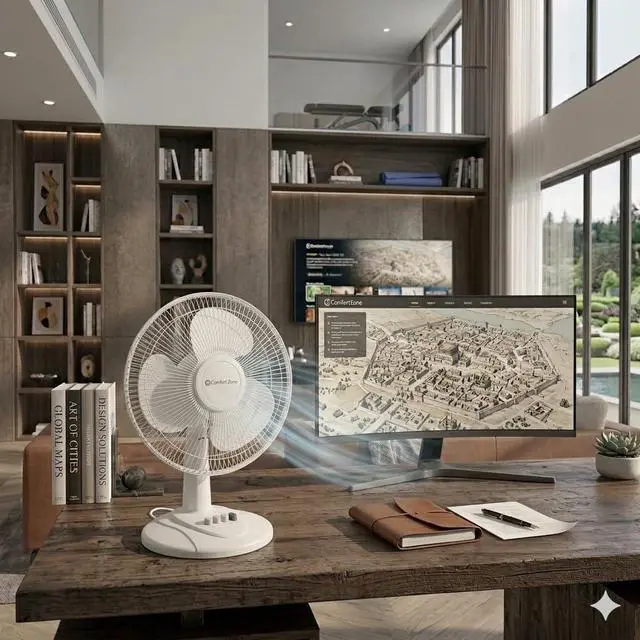 Alt view image 6 of 7 - 12 inch Table Fan with Adjustable Tilt, Wide Area Oscillation, Quiet Air Circulator Fan For Bedroom, 3 Speed Desktop Fan for Home Office, Push Button Controls, White