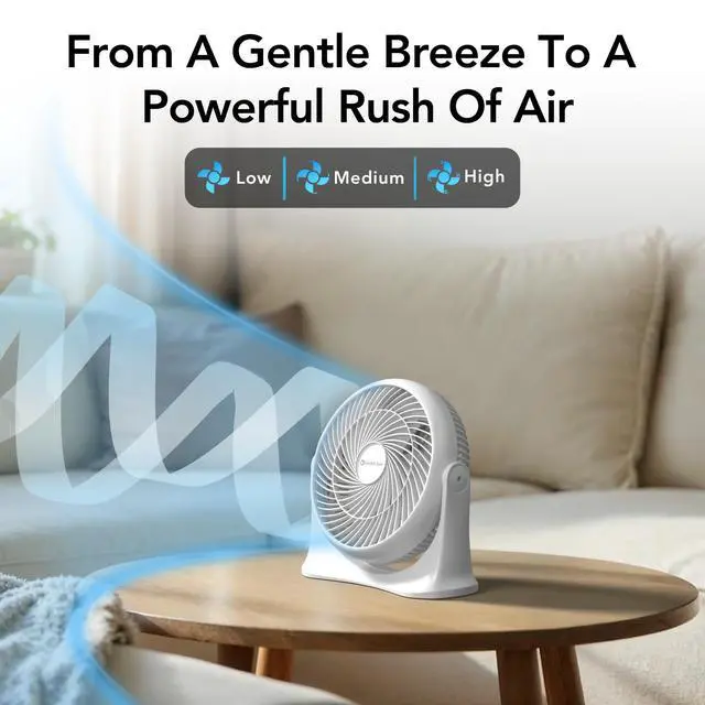 Alt view image 2 of 7 - 11-Inch High-Velocity Tabletop Air Circulator Fan Quiet 3-Speed Personal Turbo Fan with 90° Adjustable Tilt & Carry Handle Compact Desk Fan for Home, Office, or Bedroom White