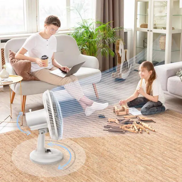 Alt view image 4 of 6 - Oscillating Table Fan Quiet 3-Speed 12-Inch Adjustable Tilt Fan with Safety Grill, Ideal for Home, Office, Dorm