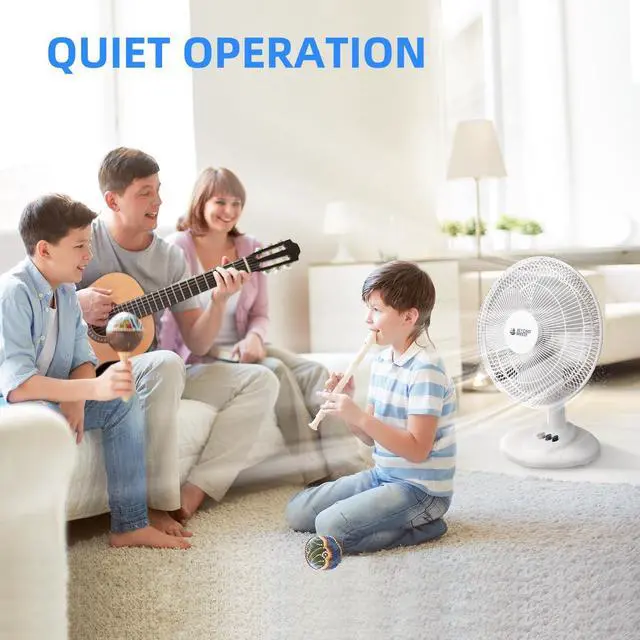 Alt view image 5 of 6 - Oscillating Table Fan Quiet 3-Speed 12-Inch Adjustable Tilt Fan with Safety Grill, Ideal for Home, Office, Dorm