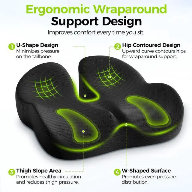 Alt view image 3 of 7 - Gel Seat Cushion for Office Chairs, Ergonomic Memory Foam Chair Cushions for Long-Sitting Support & Sciatica, Back, Tailbone Pain Relief, Breathable Car Seat Cushion with Anti-Slip Base
