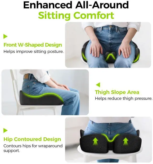 Alt view image 5 of 7 - Gel Seat Cushion for Office Chairs, Ergonomic Memory Foam Chair Cushions for Long-Sitting Support & Sciatica, Back, Tailbone Pain Relief, Breathable Car Seat Cushion with Anti-Slip Base