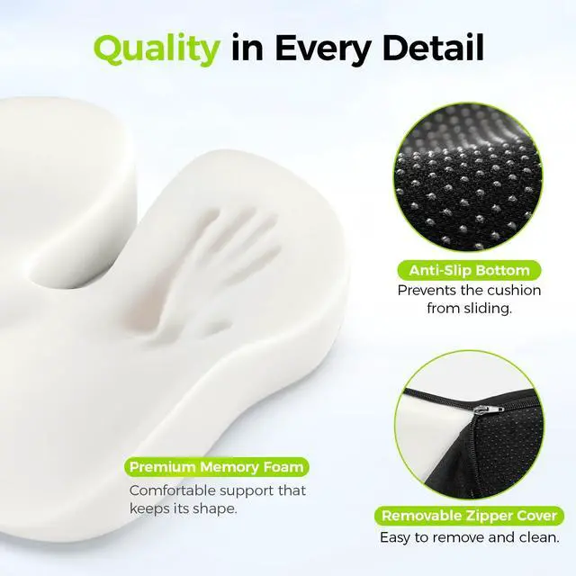 Alt view image 6 of 7 - Gel Seat Cushion for Office Chairs, Ergonomic Memory Foam Chair Cushions for Long-Sitting Support & Sciatica, Back, Tailbone Pain Relief, Breathable Car Seat Cushion with Anti-Slip Base